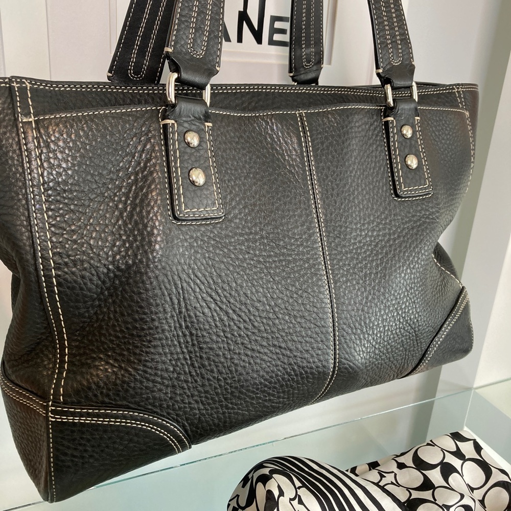 🖤Coach F13960 Black Hampton Pebble Leather Tote - Picture 3 of 11